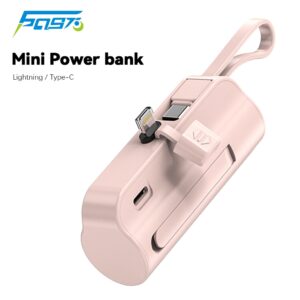 Mini Power Bank 5000mAh Built in Cable PowerBank External Battery Portable Charger